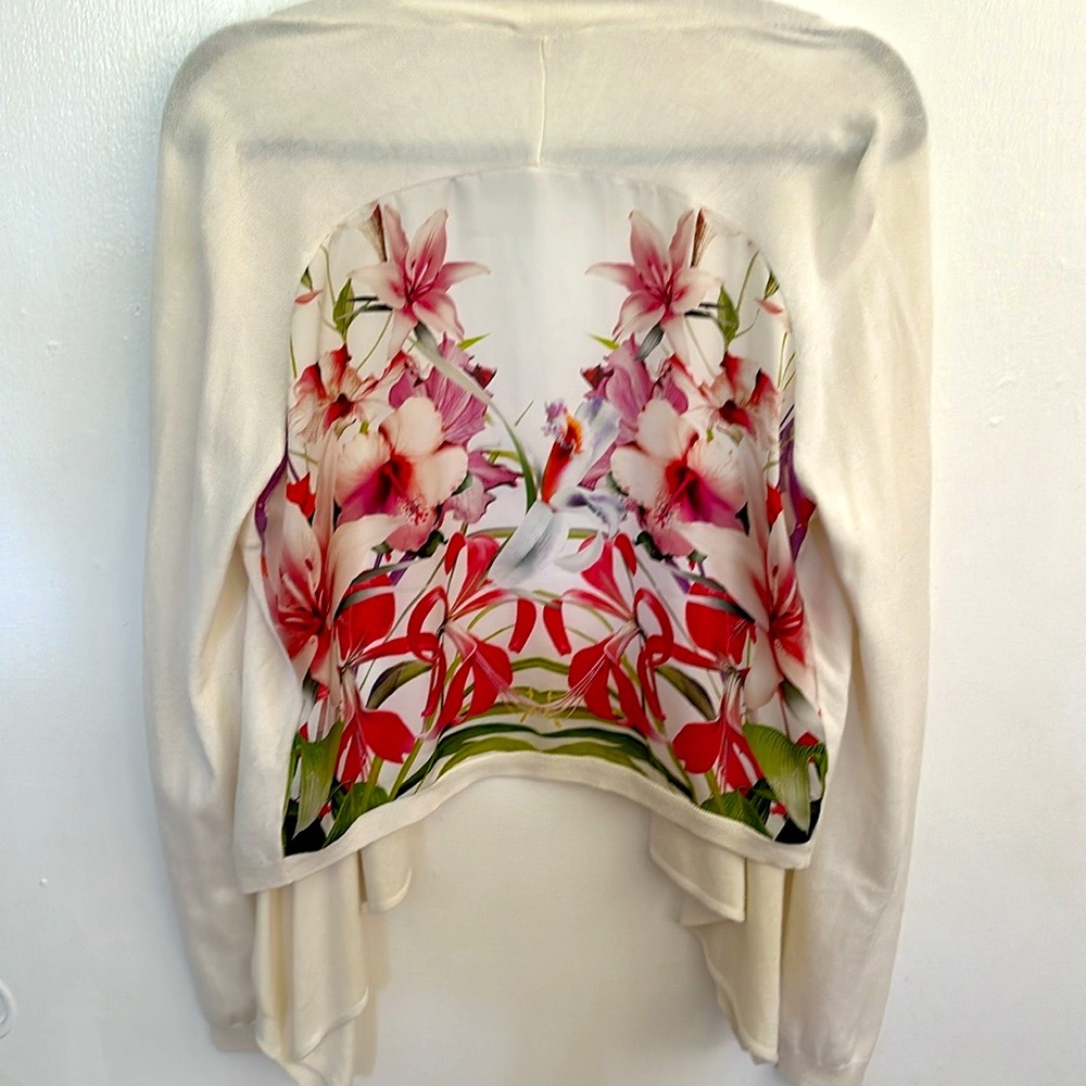 Ted Baker white Pullover Shrug with Lillies and flowers silk insert